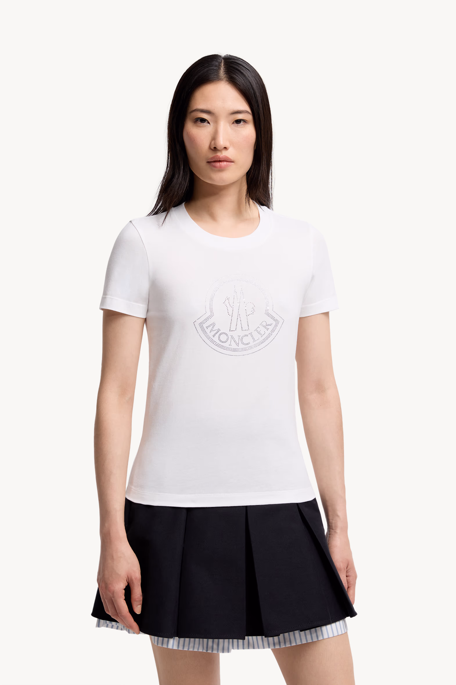 Crystal Logo Cotton T-Shirt White Moncler 3